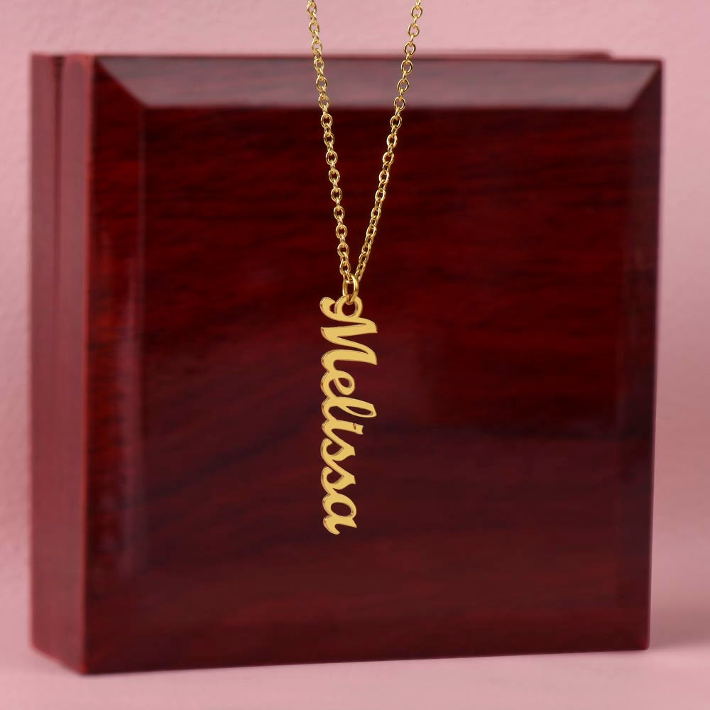 Personalized Vertical Name Necklace With Message Card For Daughter