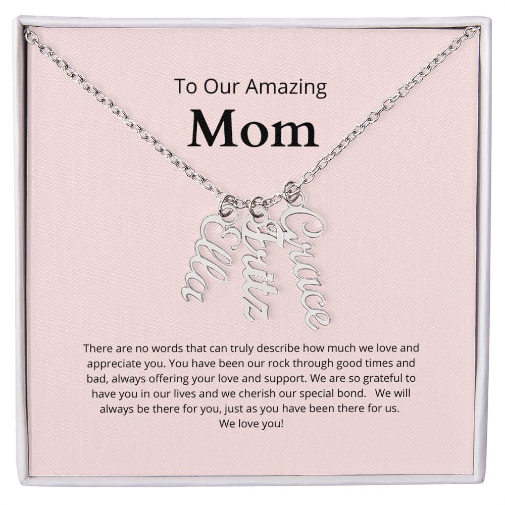 Personalized Name Necklace for Mom With Up To Four Names of Children MADE IN THE USA!