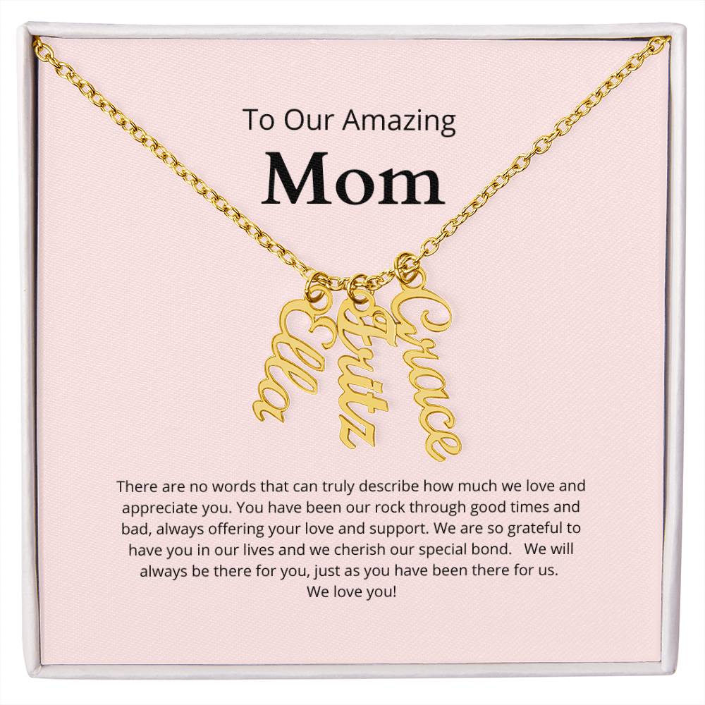 Personalized Name Necklace for Mom With Up To Four Names of Children MADE IN THE USA!