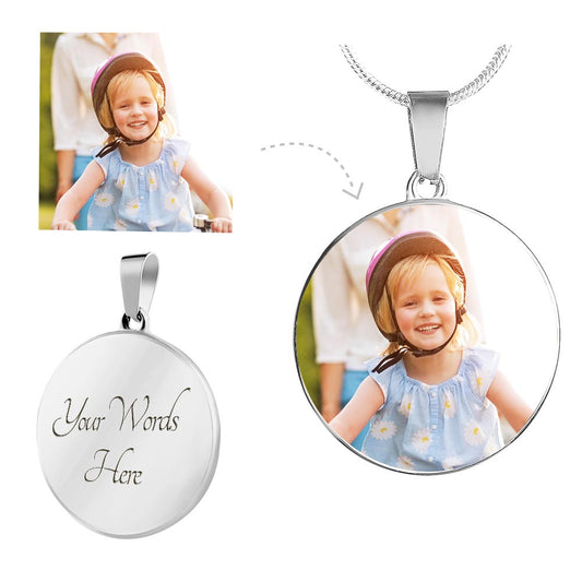 Personalized Circle Necklace with your photo. Optional engraving on back.