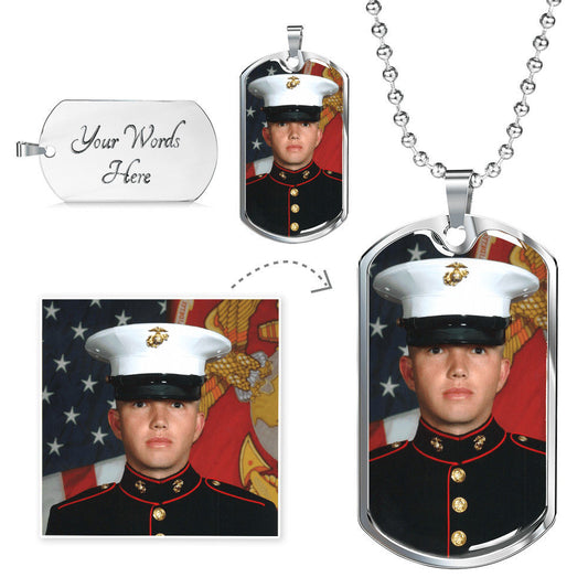 Custom Photo of your choice on Dog Tag. Optional Personalized Engraving on Back.